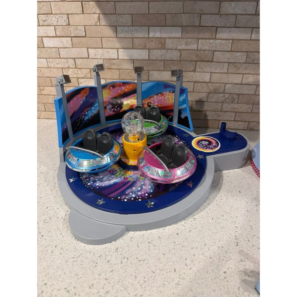 Playmobil Amusement Park Rides Lot Swing Carousel Space UFO Ride Lights Work